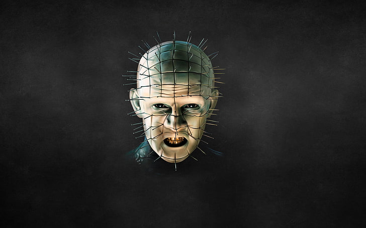 Ilustración de cabeza humana con uñas, el fondo oscuro, cabeza, uñas, Hellraiser, Pinhead, Fondo de pantalla HD