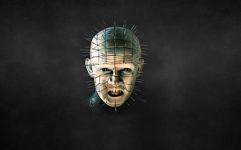 cabeça humana com ilustração de unhas, o fundo escuro, cabeça, unhas, Hellraiser, Pinhead, HD papel de parede HD wallpaper