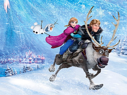 Frozen, Walt Disney, film 2013, Anna, Kristoff, flocons de neige, Frozen, Disney, 2013, film, Anna, Kristoff, flocons de neige, Fond d'écran HD HD wallpaper