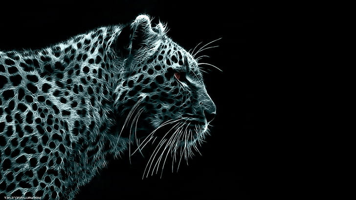fractalius leopard black background animals digital art, HD wallpaper