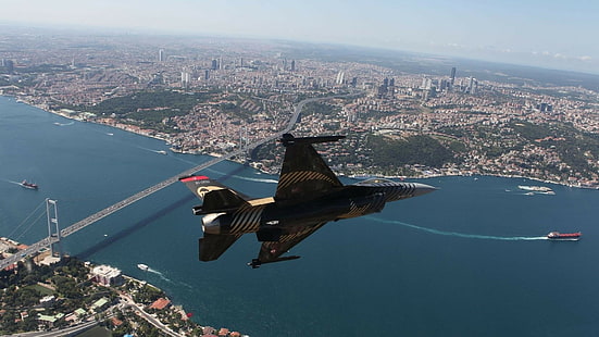 SoloTurk ، تركيا ، اسطنبول ، جسر البوسفور ، جنرال ديناميكس F-16 Fighting Falcon ، البوسفور، خلفية HD HD wallpaper