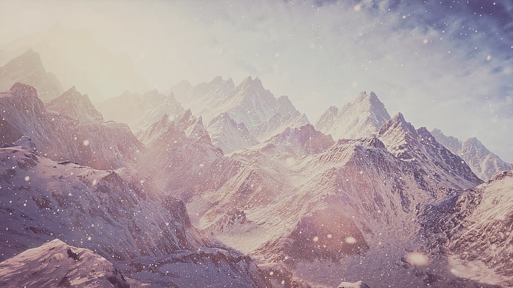 снежни планини, сняг, планини, дигитално изкуство, пейзаж, HD тапет