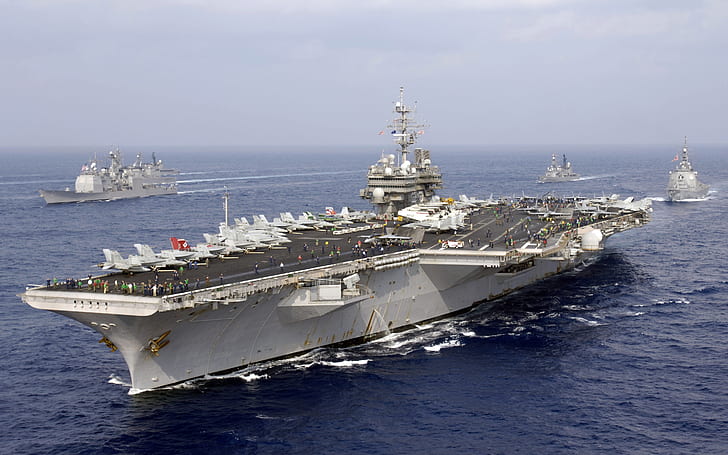 US Navy, amerykański lotniskowiec, japońskie morskie siły samoobrony, USA, marynarka wojenna, amerykański, samolot, lotniskowiec, Japonia, morski, samoobrona, siły zbrojne, Tapety HD