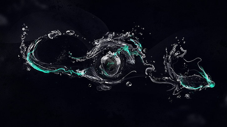 green water element digital wallpaper, digital art, heart, abstract, bubbles, simple background, water, HD wallpaper