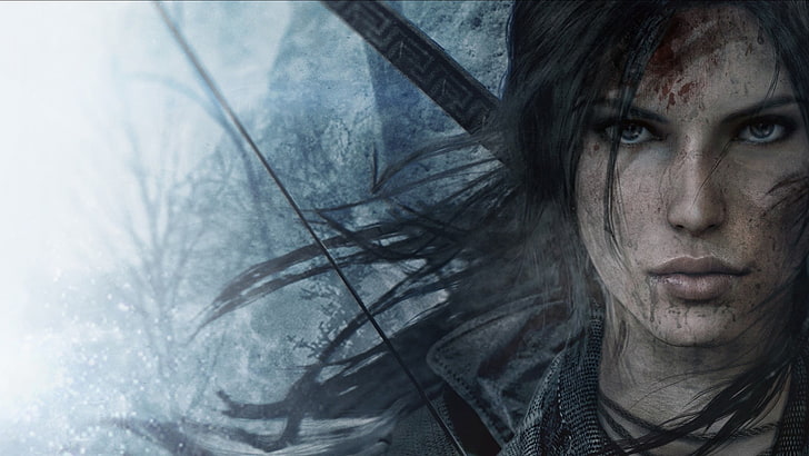 Tomb Raider Lara Croft tapeta, Lara Croft, Rise of the Tomb Raider, gry wideo, twarz, grafika, grafika koncepcyjna, łuk, oczy, Tomb Raider, Tapety HD