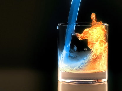 vaso de vidrio transparente, agua, fuego, vidrio, Fondo de pantalla HD HD wallpaper