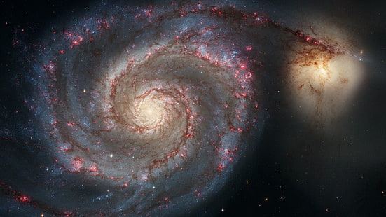 tapeta cyfrowa ciał niebieskich, przestrzeń, gwiazdy, galaktyka spiralna, NASA, niebo, nauka, Messier 51, wir, Hubble, Tapety HD HD wallpaper
