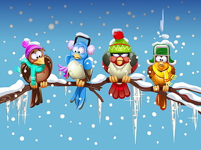 Animal, Artístico, Pássaro, Frio, Engraçado, Neve, Inverno, HD papel de parede HD wallpaper