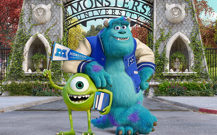 Monsters University HD, monster university james p sullivan and mike wazowski, Monsters, University, HD, HD wallpaper