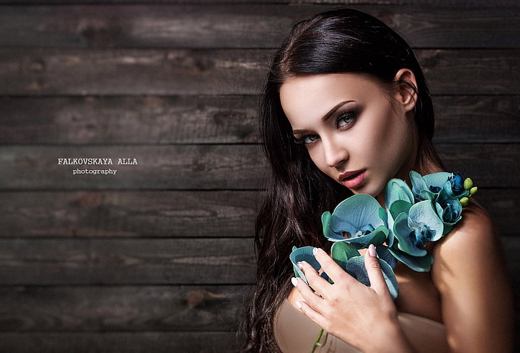 Angelina Petrova, wanita, model, berambut cokelat, potret, dinding, Alla Falkovskaya, Wallpaper HD