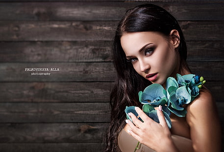 Angelina Petrova, wanita, model, berambut cokelat, potret, dinding, Alla Falkovskaya, Wallpaper HD HD wallpaper