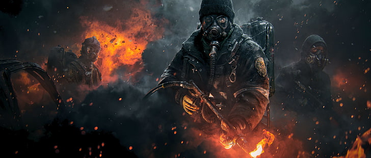 Mann hält Flammenwerfer 3D-Tapete, Ubisoft, Tom Clancy, Tom Clancys The Division, HD-Hintergrundbild