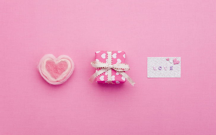 Lovely Pink Items, heart, love, words, notes, pink, gift, 3d and abstract, HD wallpaper