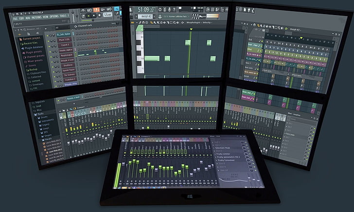 Sieben Audio-Mixer-Monitore, Fruity Loops Studio, HD-Hintergrundbild
