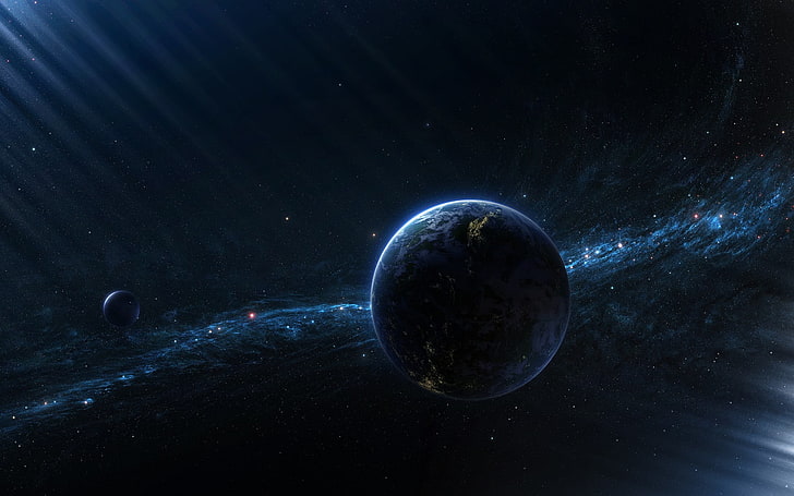 ilustracja niebieskiej planety, planeta, przestrzeń, Ziemia, Droga Mleczna, sztuka kosmiczna, Tapety HD