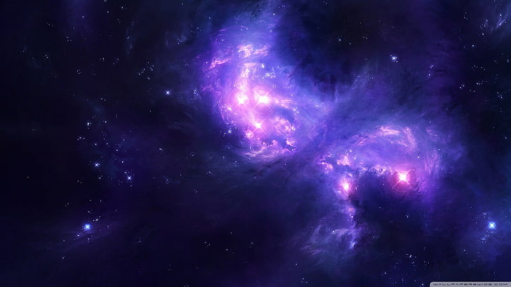 purple northern lights, space, digital art, artwork, stars, universe, space art, nebula, HD wallpaper