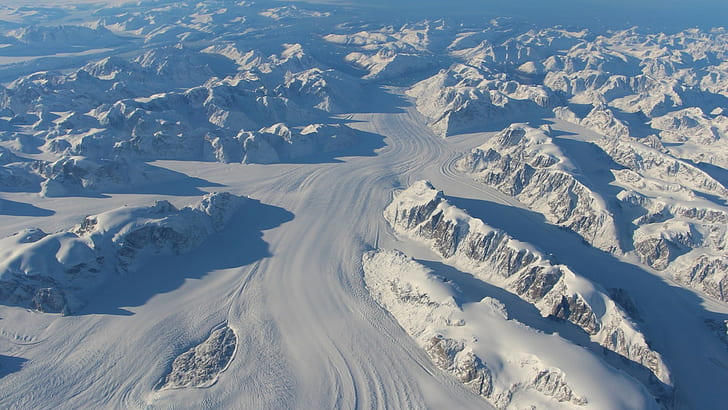 природа пейзаж холм зима снег гренландия ледники солнечный свет тень аэрофотоснимок рок гора, HD обои