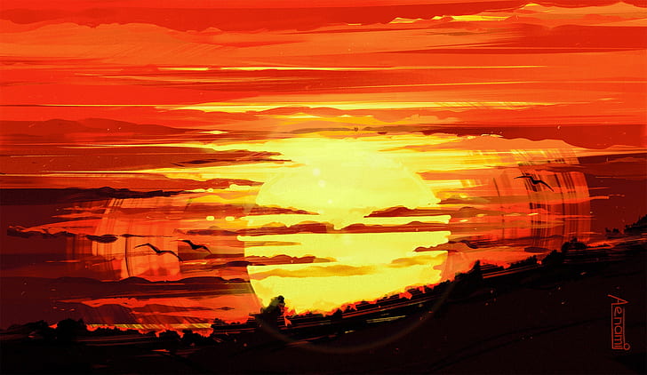 Matahari Terbenam, Matahari, Awan, Tokoh, Aenami, oleh Aenami, Alena Aenam The, oleh Alena Aenami, Aenami Art, Wallpaper HD