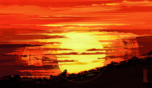 Matahari Terbenam, Matahari, Awan, Tokoh, Aenami, oleh Aenami, Alena Aenam The, oleh Alena Aenami, Aenami Art, Wallpaper HD HD wallpaper