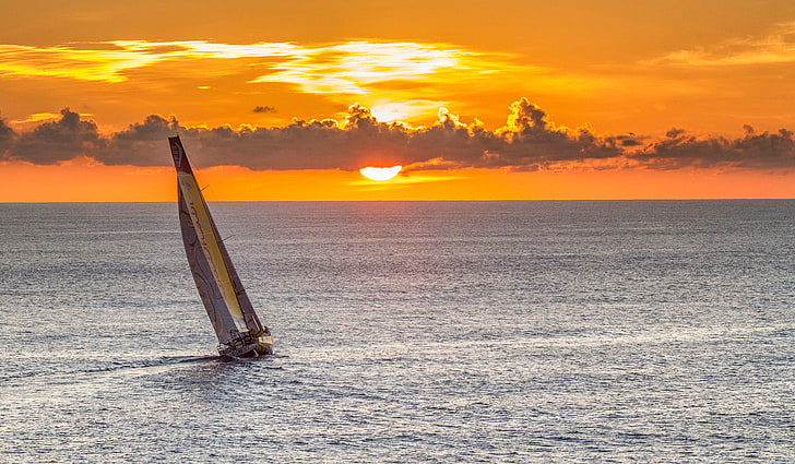 fotografia, żaglówki, morze, zachód słońca, Tapety HD