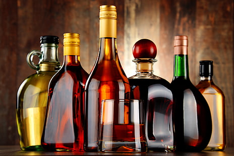 زجاجات نبيذ زجاجية شفافة ، زجاج ، كحول ، شكل ، زجاجة ، مشروبات ، مختلفة، خلفية HD HD wallpaper