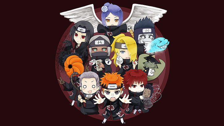 Naruto Akatsuki illustration, Anime, Naruto, Akatsuki (Naruto), Deidara (Naruto), Hidan (Naruto), Itachi Uchiha, Kakuzu (Naruto), Kisame Hoshigaki, Konan (Naruto), Obito Uchiha, Douleur (Naruto), Sasori (Naruto)), Zetsu (Naruto), Fond d'écran HD
