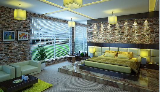 белое кожаное кресло, кровать, люкс, стиль, модерн, дизайн, интерьер, HD обои HD wallpaper
