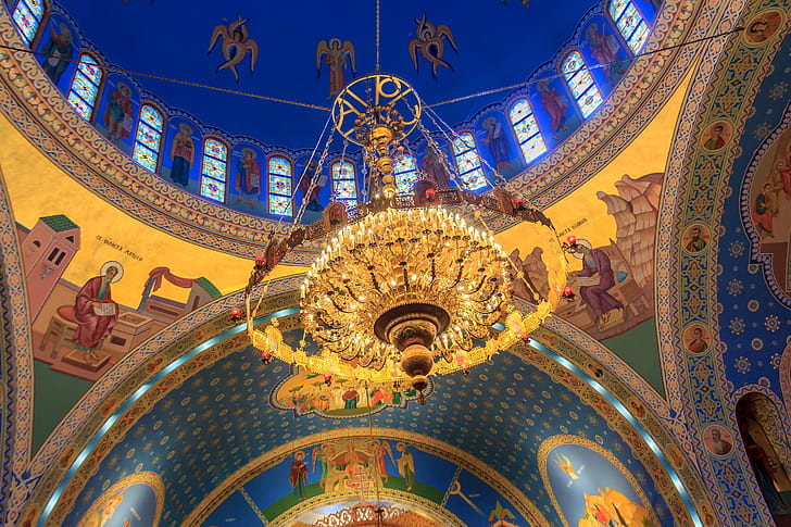 Chicago, chandelier, USA, Il, the dome, religion, the Church of Saints Vladimir and Olga, the Ukrainian Catholic parish, HD wallpaper