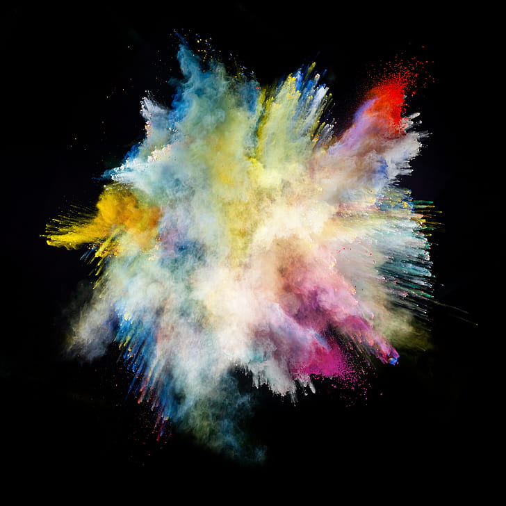 powder explosion, powder, black background, colorful, HD wallpaper
