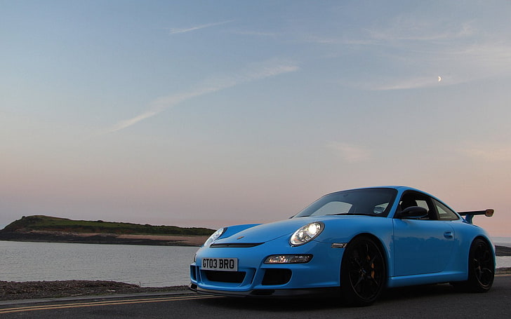 911, bleu, синий, автомобили, купе, германия, gt3, porsche, HD обои