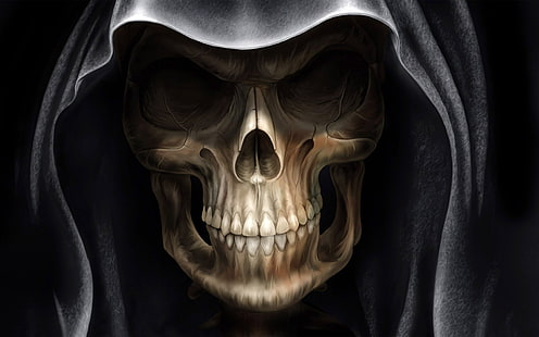brown skull with black hood wallpaper, Dark, Grim Reaper, Death, Skull, HD wallpaper HD wallpaper