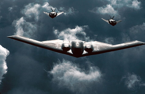 grå stealth stridsflygplan, bombplan, Northrop Grumman B-2 Spirit, flygvapen, flygplan, flygplan, militär, HD tapet HD wallpaper