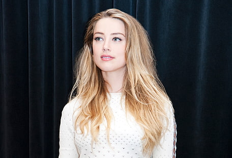 Amber Heard, aktris, wanita, berambut pirang, sweter putih, Wallpaper HD HD wallpaper