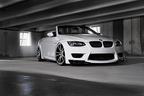 white BMW convertible coupe, white, tuning, BMW, E93, HD wallpaper HD wallpaper