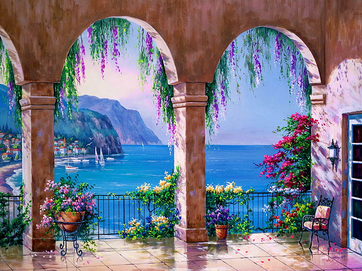 Средиземноморская арка, безмятежность, красивый, прекрасный, средиземноморский, вид, вода, природа, тихий, красивый, синий, спокойный, красивый, HD обои