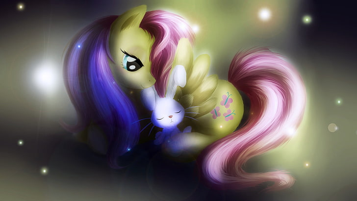 yellow and pink My Little Pony digital wallpaper, childhood, art, friendship, pony, Bunny, my little pony, for girls, for kids, HD wallpaper