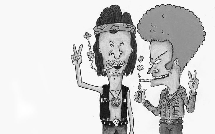 Zwei-Mann-Skizze, die Welt, Hippie, Geste, Beavis und Butt-Head, Arschlöcher, Peace Dudes, Beavis und Butthead, Hippie, der Stil der 80er Jahre, Rauch, HD-Hintergrundbild