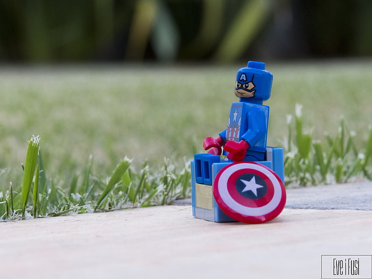 mainan plastik biru dan merah, Captain America, Marvel Heroes, LEGO, santai, The Avengers, Wallpaper HD