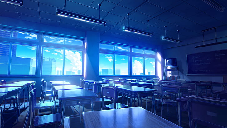 Anime, Original, Chair, Classroom, Interior, HD wallpaper