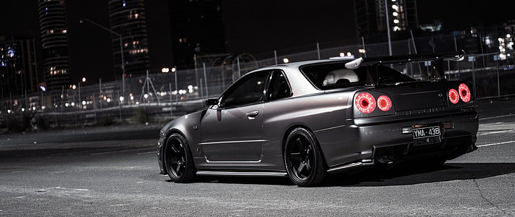 cupê cinza, ultra largo, carro, Nissan Skyline GT-R, HD papel de parede HD wallpaper