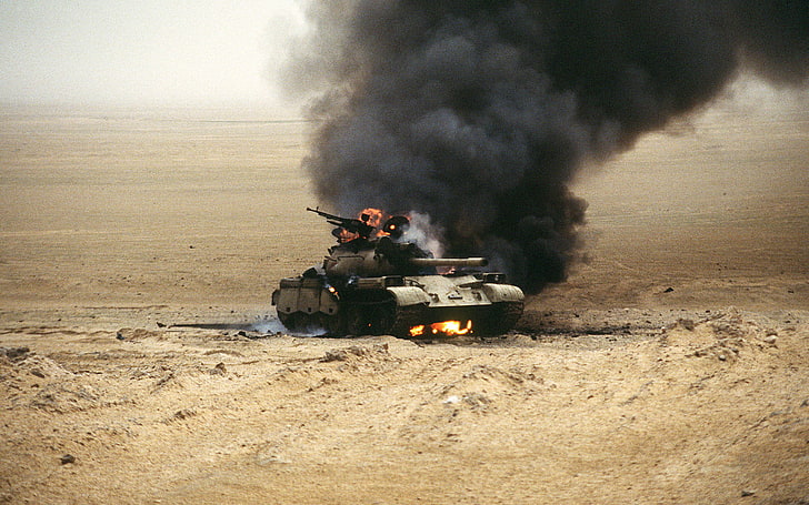 tanque de guerra bege, fogo, guerra, tanque, Iraque, T-54, HD papel de parede