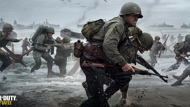 photo of running soldiers in war, Call of Duty: WW2, 4k, 5k, poster, screenshot, E3 2017, HD wallpaper