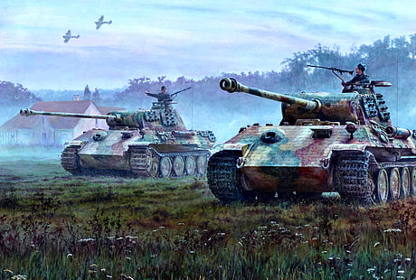 Herbe, Maison, RAF, Panther, Hawker Typhoon, PzKpfw V Panther, Western front, Avion, Tankers, Fond d'écran HD HD wallpaper