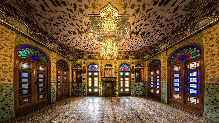 palace, ıran, architecture, landmark, symmetry, interior design, window, chapel, HD wallpaper