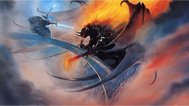 Balrogs, Fantasiekunst, Gandalf, John Howe, der Herr der Ringe, HD-Hintergrundbild
