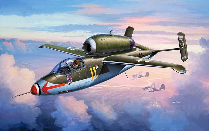 Heinkel He 162A Spatz, kendaraan, militer, kendaraan militer, pesawat terbang, pesawat militer, karya seni, Wallpaper HD