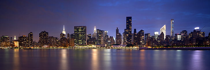 city high-rise buildings near calm body of water at night time, queens, queens, NYC, Midtown East, Queens, Blue Hour, city high, high-rise buildings, calm, body of water, at night, night time, Icons, ESB, Empire State Building, Chrysler Building, UN, Citigroup Building, Manhattan, Big Apple, Gantry, State Park, long exposure, tilt shift, TS, E II, Canon 6D, Sky, Skyline, panorama, reflections, urban Skyline, night, uSA, cityscape, skyscraper, downtown District, city, architecture, urban Scene, new York City, famous Place, built Structure, building Exterior, office Building, HD wallpaper