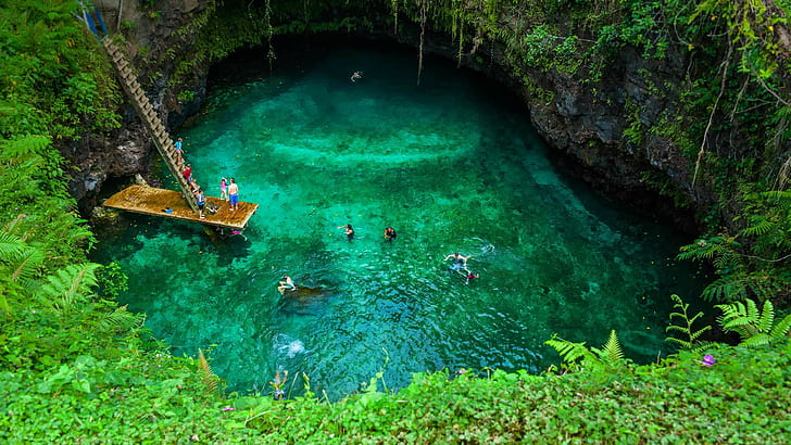 Pulau Upolu, Samoa, pulau Upolu, Samoa, runtuh gua, Wallpaper HD