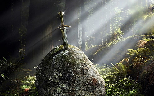 art, œuvres d'art, Excalibur, fantaisie, pierres, épées, Fond d'écran HD HD wallpaper