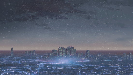 Flygfoto över stadsbilden, Makoto Shinkai, anime, 5 centimeter per sekund, HD tapet HD wallpaper